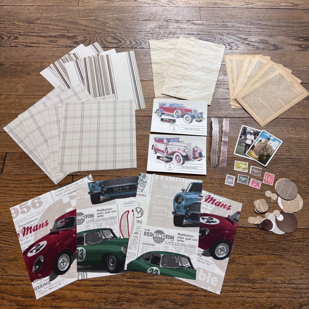 Junk Journal Wallpaper, stamps, circles, cards postcard ephemera pack 2327